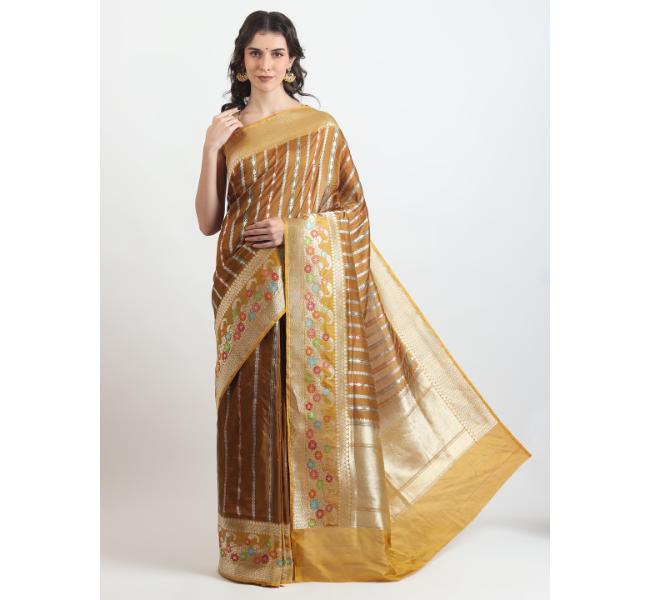 The Weavers Shop By Raavi Brocade Pure Katan Silk Handloom Banarasi Saree With Unstitched Blouse